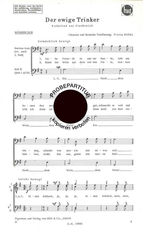 Biebl, Franz&nbsp;&nbsp;Ewige Trinker&nbsp;&nbsp;Männerchor