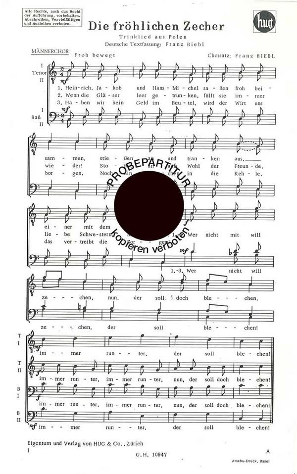 Biebl, Franz&nbsp;&nbsp;Fröhliche Zecher&nbsp;&nbsp;Männerchor