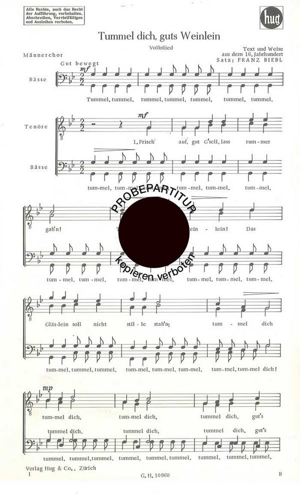Biebl, Franz&nbsp;&nbsp;Tummel dich guts Weinlein&nbsp;&nbsp;Männerchor