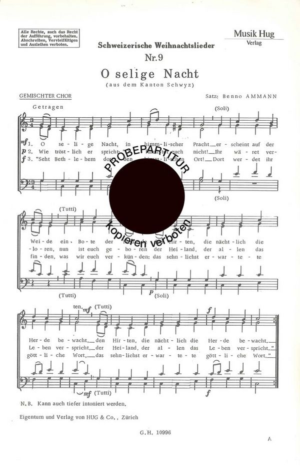 Ammann, Benno  O selige Nacht  gemischter Chor
