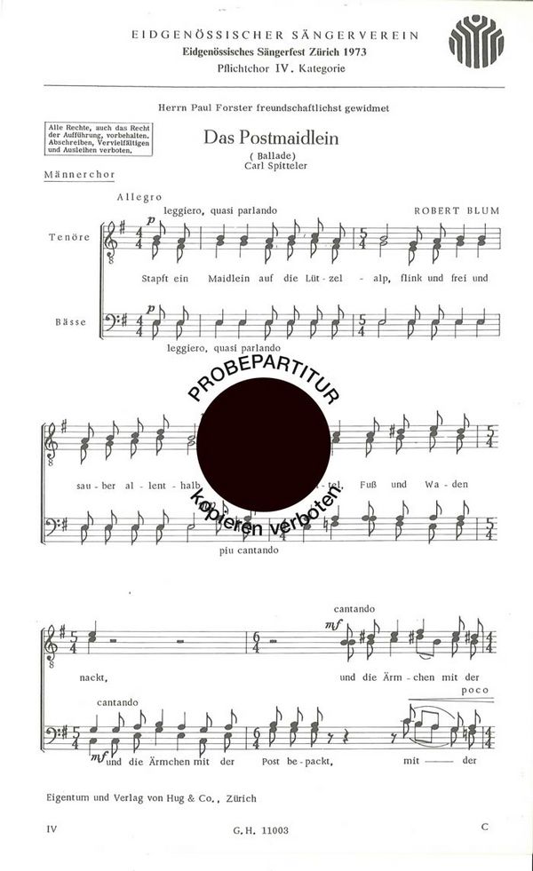 Blum, Robert&nbsp;&nbsp;Postmaidlein&nbsp;&nbsp;Männerchor
