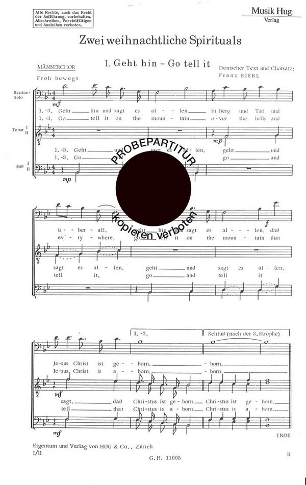 Biebl, Franz&nbsp;&nbsp;Geht hin/Auf ihr Hirten&nbsp;&nbsp;Männerchor