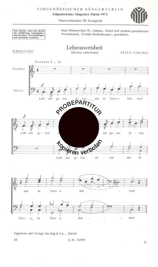 Fischli, Fritz&nbsp;&nbsp;Lebensweisheit&nbsp;&nbsp;Männerchor