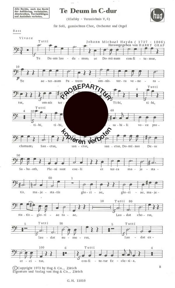 Haydn, Johann Michael&nbsp;&nbsp;Te Deum&nbsp;&nbsp;gemischter Chor Bass