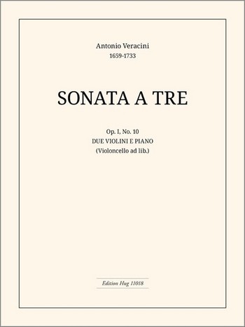 Sonate a tre op1,10  per 2 violini e piano (violoncello ad libitum)  partitura e parte