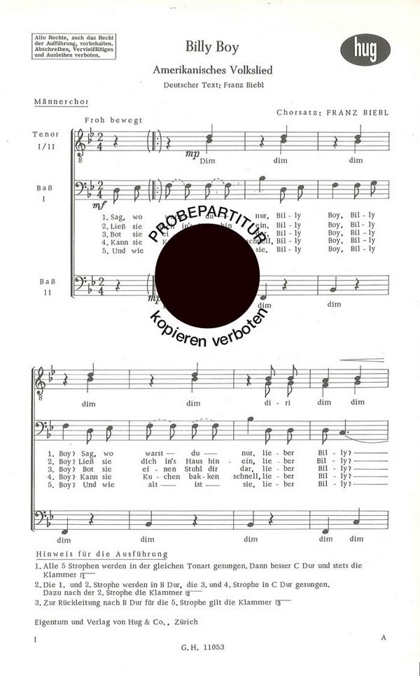 Biebl, Franz&nbsp;&nbsp;Billy Boy&nbsp;&nbsp;Männerchor