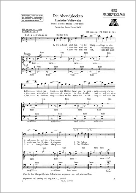 Biebl, Franz&nbsp;&nbsp;Abendglocken&nbsp;&nbsp;Männerchor