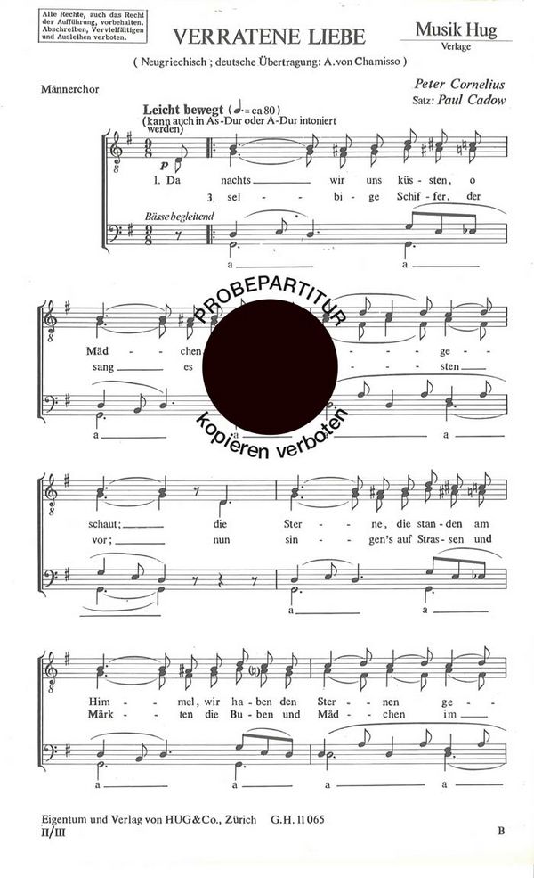 Cornelius, Peter&nbsp;&nbsp;Verratene Liebe&nbsp;&nbsp;Männerchor