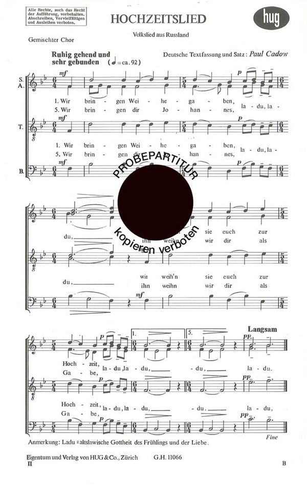 Cadow, Paul&nbsp;&nbsp;Hochzeitslied&nbsp;&nbsp;gemischter Chor