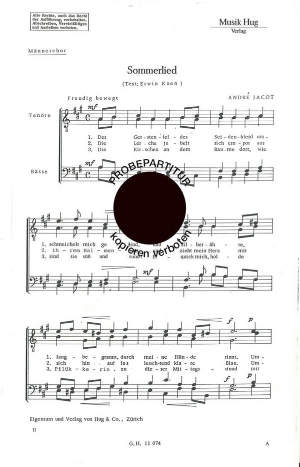 Jacot, Andre&nbsp;&nbsp;Sommerlied&nbsp;&nbsp;Männerchor