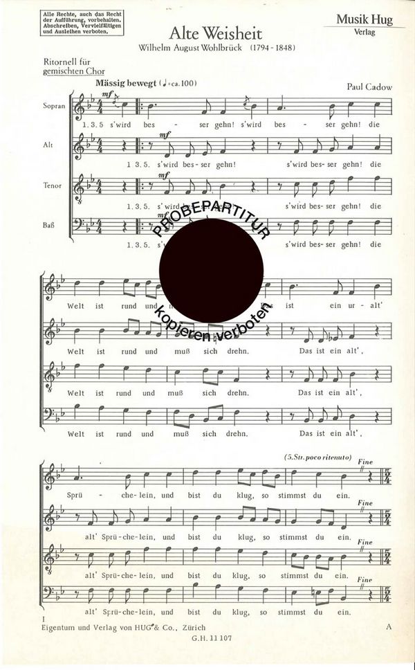 Cadow, Paul&nbsp;&nbsp;Alte Weisheit&nbsp;&nbsp;gemischter Chor