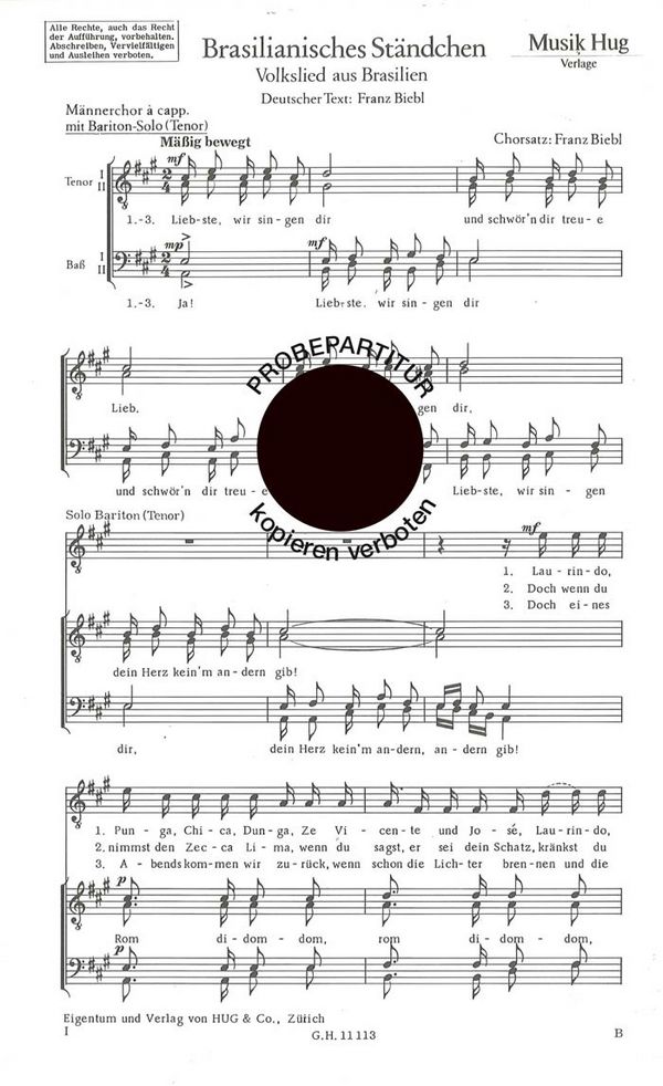 Biebl, Franz&nbsp;&nbsp;Brasilianisches Ständchen&nbsp;&nbsp;Männerchor