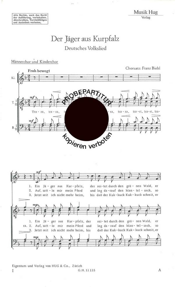 Biebl, Franz&nbsp;&nbsp;Jäger aus Kurpfalz&nbsp;&nbsp;Männerchor