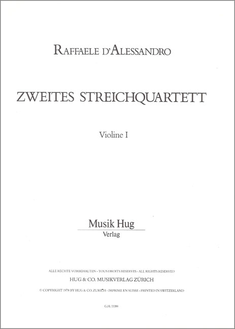 Alessandro, Raffaele d'  Quartett No 2  2 Violinen, Viola, Violoncello Partitur