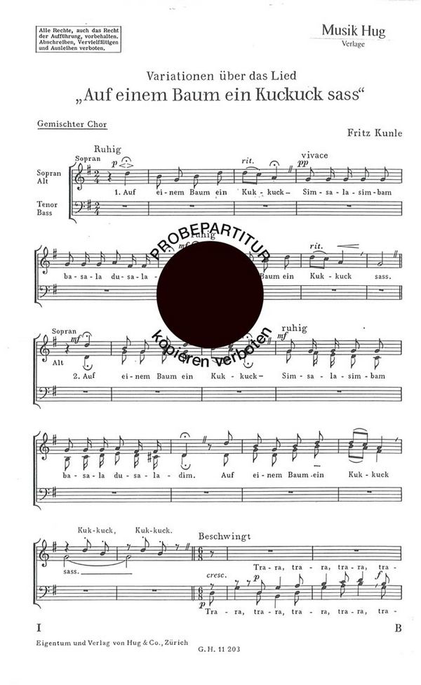 Kunle, Fritz&nbsp;&nbsp;Auf einem Baum ein Kuckuck&nbsp;&nbsp;gemischter Chor