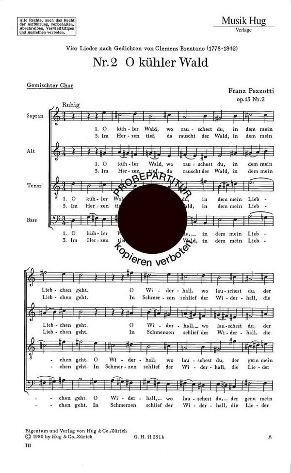 Pezzotti, Franz&nbsp;&nbsp;O kühler Wald&nbsp;&nbsp;gemischter Chor