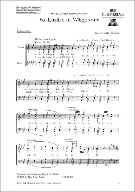 Fässler, Guido&nbsp;&nbsp;Vo Luzern uf Wäggis zue&nbsp;&nbsp;Männerchor