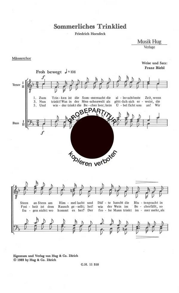 Biebl, Franz&nbsp;&nbsp;Sommerliches Trinklied&nbsp;&nbsp;Männerchor