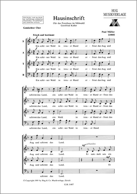 Müller-Zürich, Paul&nbsp;&nbsp;Hausinschrift&nbsp;&nbsp;gemischter Chor