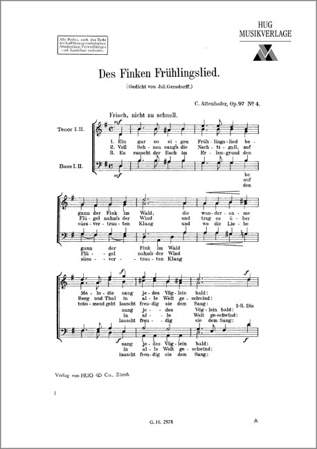 Attenhofer, Carl  Des Finken Frühling  Männerchor