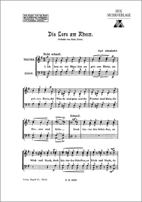 Attenhofer, Carl  Lore am Rhein  Männerchor