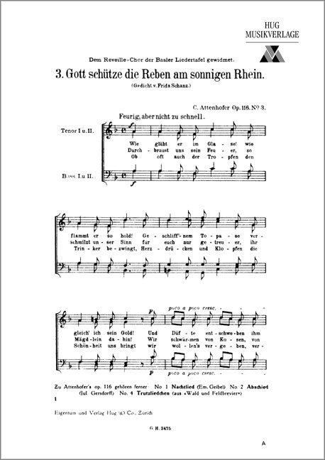Attenhofer, Carl  Gott schütze die Reben  Männerchor