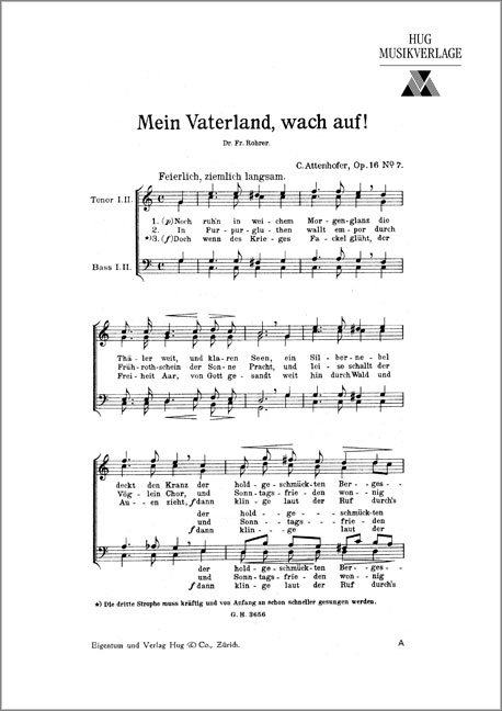 Attenhofer, Carl  Mein Vaterland wach auf  Männerchor