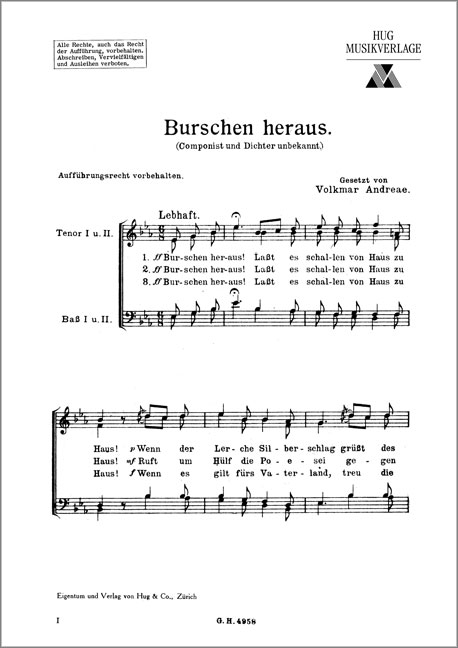Andreae, Volkmar  Burschen heraus  Männerchor