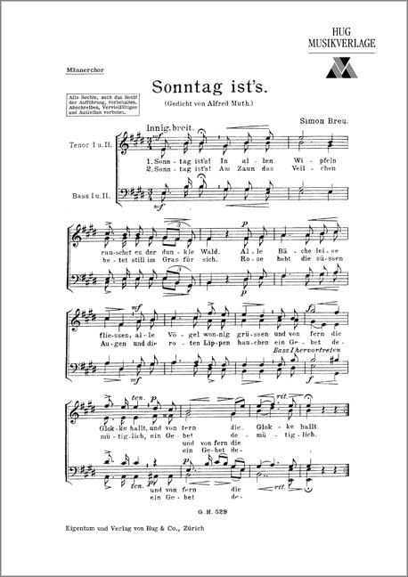 Breu, Simon&nbsp;&nbsp;Sonntag ist's&nbsp;&nbsp;Männerchor