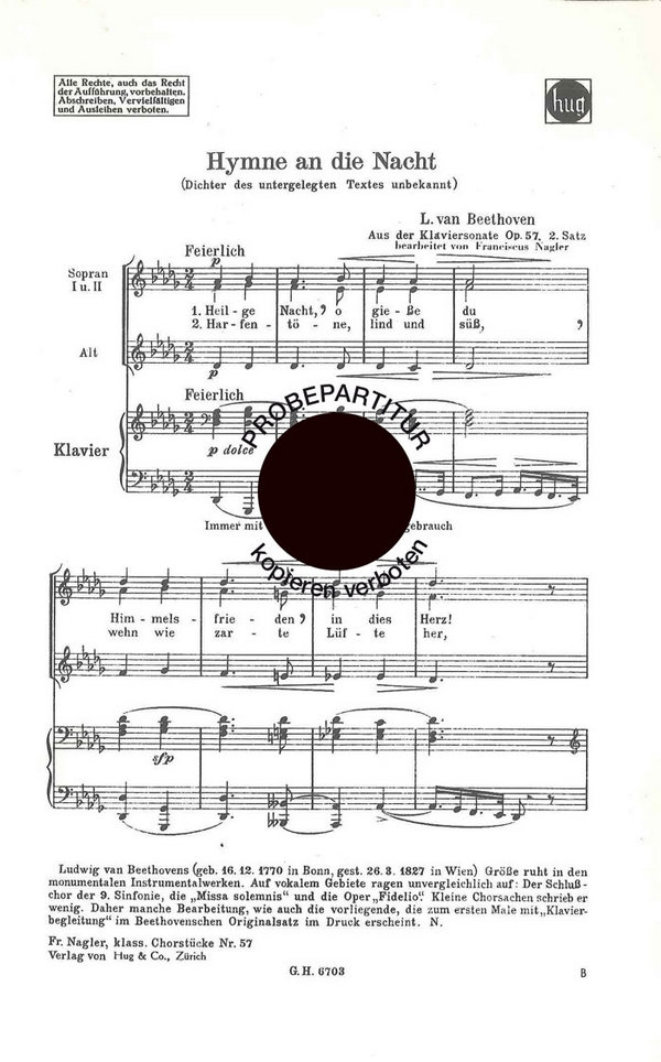 Beethoven, Ludwig van  Hymne an die Nacht  Frauenchor mit Klavier