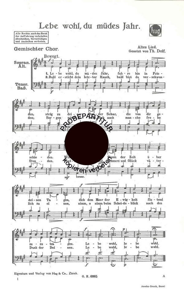Dolf, Th.&nbsp;&nbsp;Lebe wohl du müdes Jahr&nbsp;&nbsp;gemischter Chor