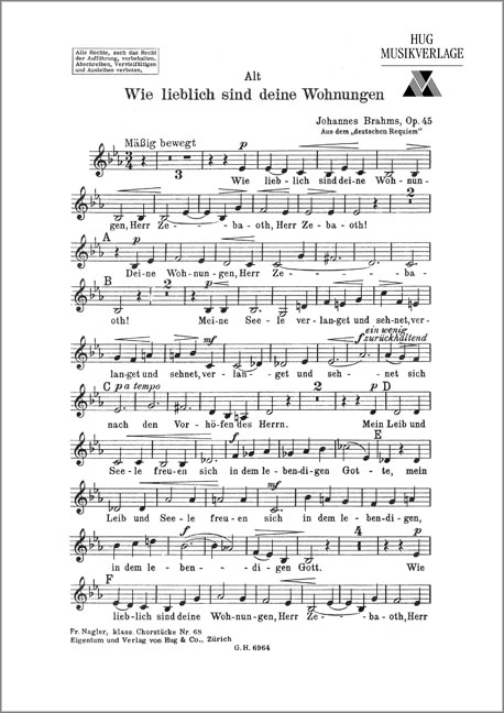 Brahms, Johannes&nbsp;&nbsp;Wie lieblich sind deine Wohnungen&nbsp;&nbsp;Frauenchor mit Klavier