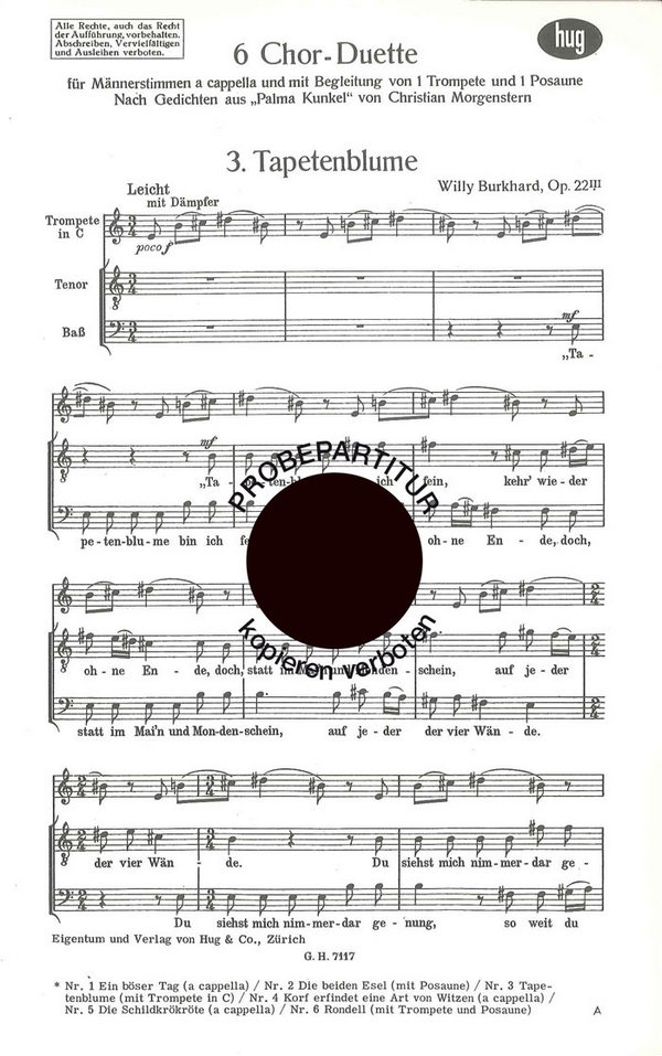 Burkhard, Willy&nbsp;&nbsp;Tapetenblume&nbsp;&nbsp;Männerchor und Trompete