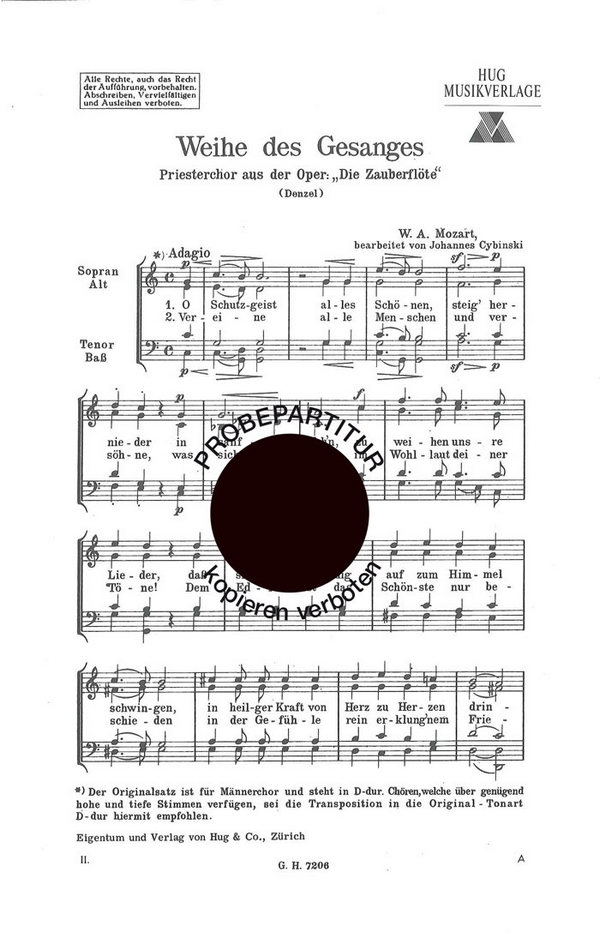Mozart, Wolfgang Amadeus&nbsp;&nbsp;Weihe des Gesanges&nbsp;&nbsp;gemischter Chor
