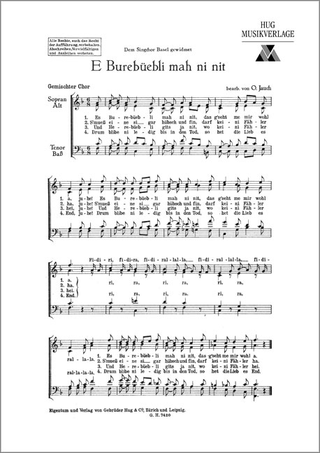 Jauch, O.&nbsp;&nbsp;Burebüebli mah ni nit&nbsp;&nbsp;gemischter Chor