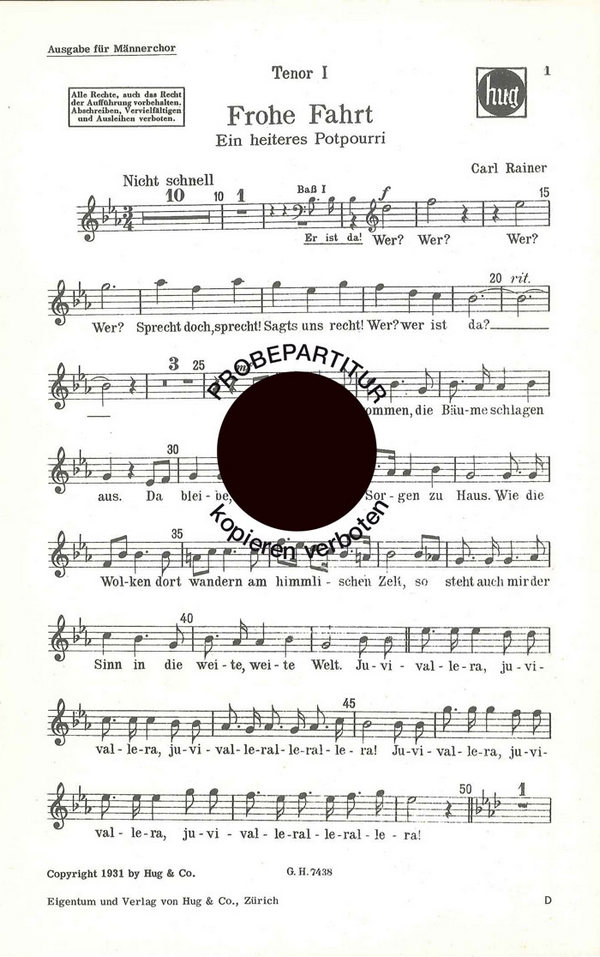 Rainer, Carl&nbsp;&nbsp;Frohe Fahrt&nbsp;&nbsp;Männerchor Tenor 1