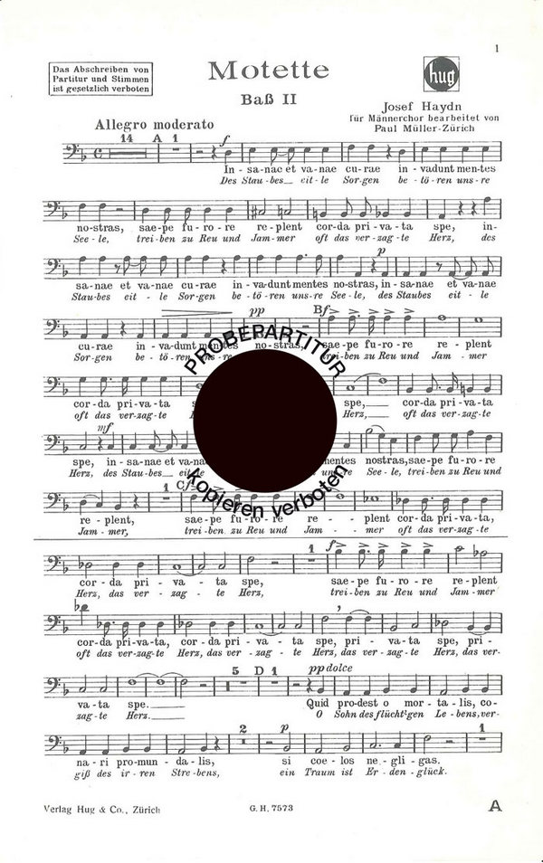Haydn, Joseph&nbsp;&nbsp;Motette&nbsp;&nbsp;Männerchor Bass 2