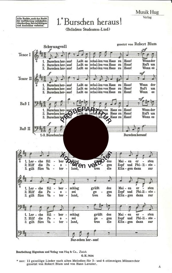 Blum, Robert&nbsp;&nbsp;Burschen heraus&nbsp;&nbsp;Männerchor