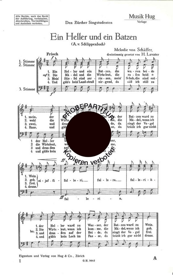 Lavater, Hans&nbsp;&nbsp;Heller und ein Batz&nbsp;&nbsp;Männerchor