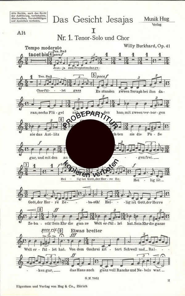Burkhard, Willy&nbsp;&nbsp;Gesicht Jesajas op 41&nbsp;&nbsp;gemischter Chor und Orchester Alt 1