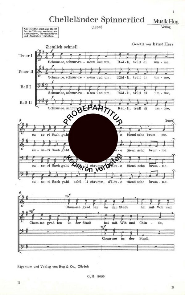 Hess, Ernst&nbsp;&nbsp;Chelleländer Spinnerlied&nbsp;&nbsp;Männerchor