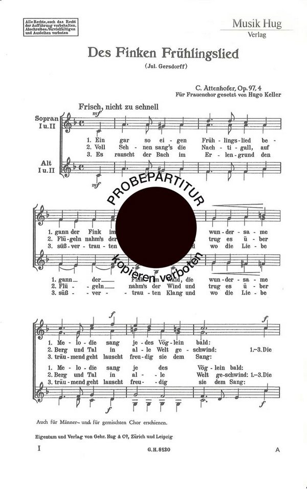 Attenhofer, Carl  Des Finken Frühling  Frauenchor