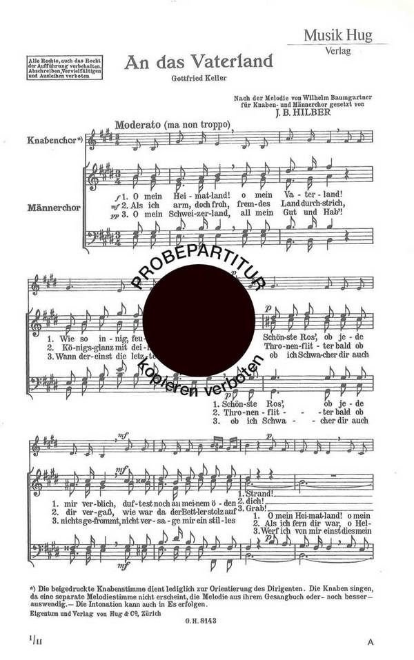 Hilber, J.B.&nbsp;&nbsp;An das Vaterland&nbsp;&nbsp;Männerchor