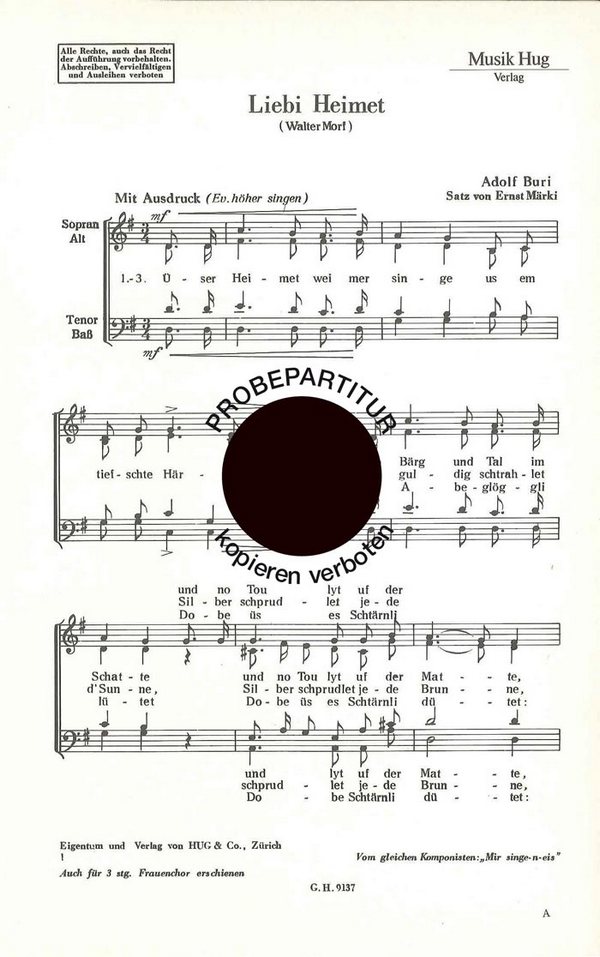Buri, Adolf&nbsp;&nbsp;Liebi Heimet&nbsp;&nbsp;gemischter Chor
