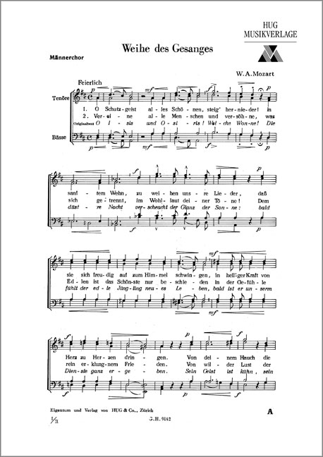 Mozart, Wolfgang Amadeus&nbsp;&nbsp;Weihe des Gesanges&nbsp;&nbsp;Männerchor