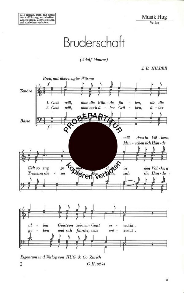 Hilber, J.B.&nbsp;&nbsp;Bruderschaft&nbsp;&nbsp;Männerchor