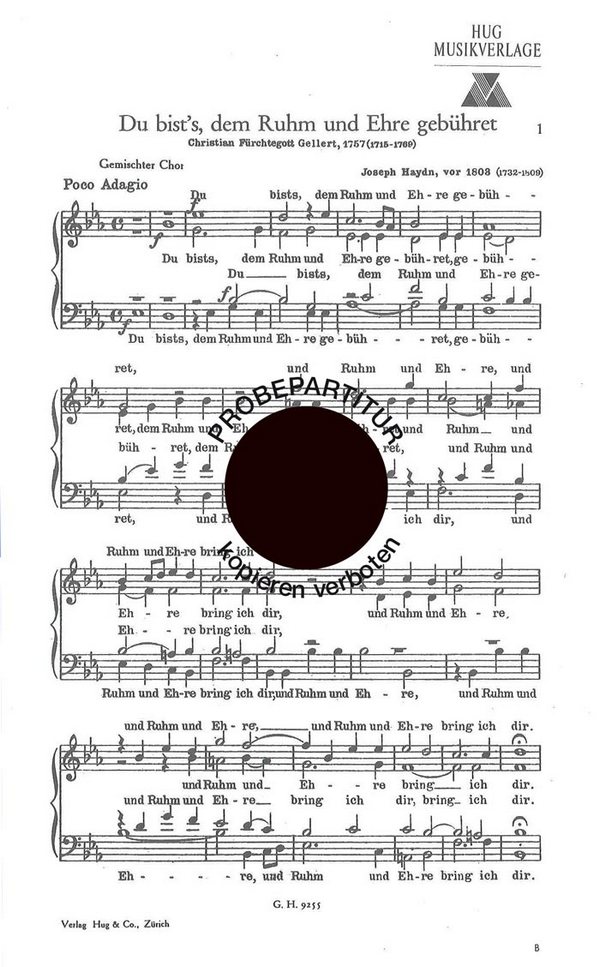 Haydn, Joseph&nbsp;&nbsp;Du bists dem Ruhm und Ehr&nbsp;&nbsp;gemischter Chor