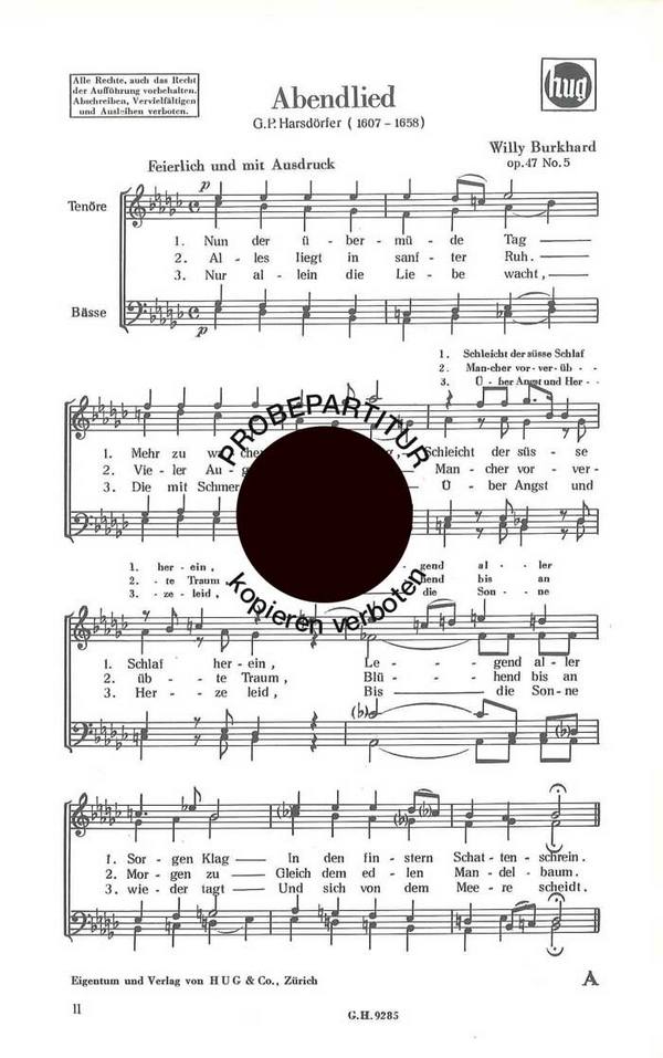 Burkhard, Willy&nbsp;&nbsp;Abendlied&nbsp;&nbsp;Männerchor