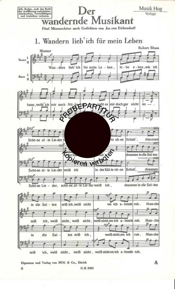 Blum, Robert&nbsp;&nbsp;Wandern lieb ich für mein Leben gern&nbsp;&nbsp;Männerchor