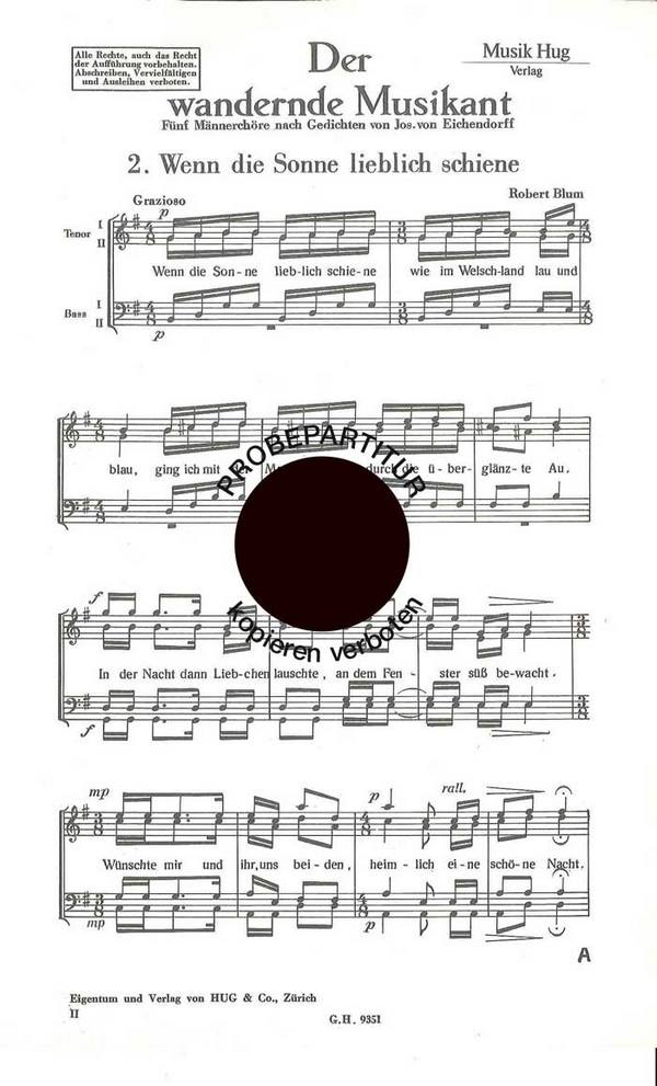 Blum, Robert&nbsp;&nbsp;Wenn die Sonne lieblich schien&nbsp;&nbsp;Männerchor